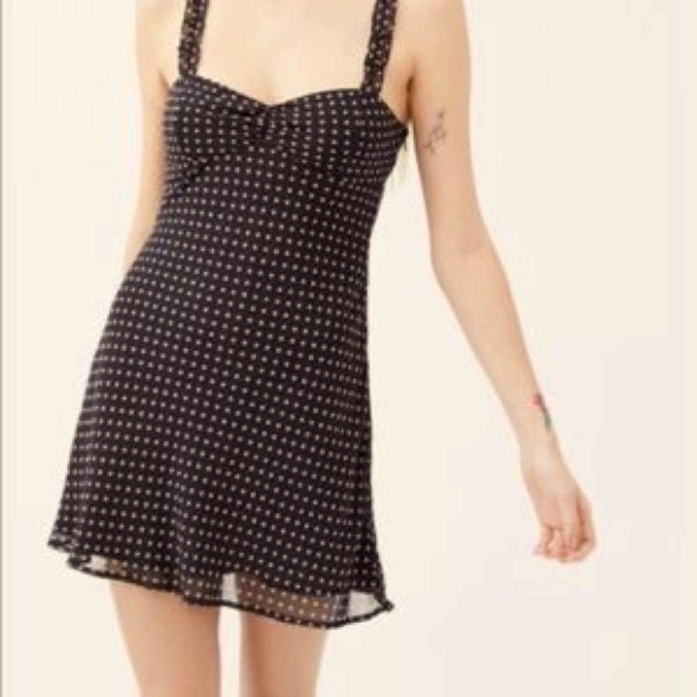 Urban outfitters black and cream chiffon polka dot dress - large